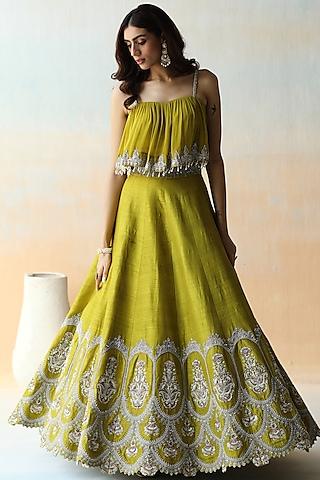 lime green embroidered lehenga set