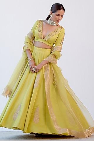 lime green embroidered lehenga set