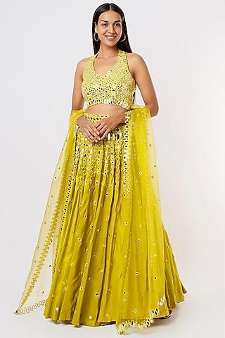 lime green embroidered lehenga set