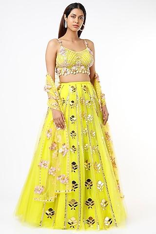 lime green embroidered lehenga set