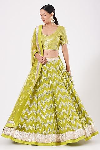 lime green embroidered lehenga set