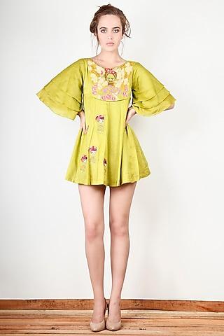 lime green embroidered tunic dress