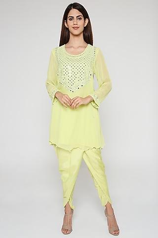 lime green embroidered tunic set