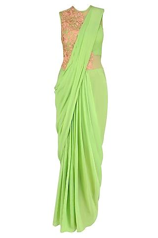 lime green floral embroidered concept saree