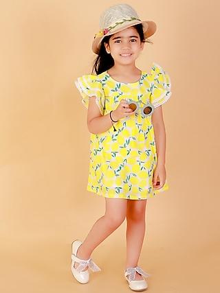 lime green floral printed dress for girls