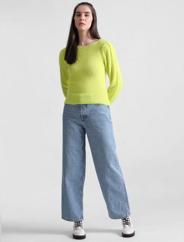 lime green fluffy knit pullover