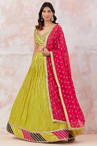 lime green georgette embroidered lehenga set