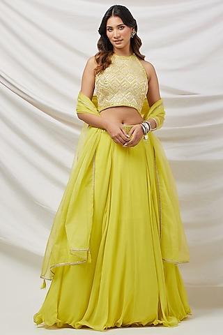 lime green georgette lehenga set