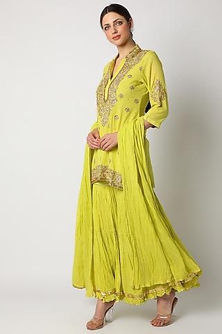 lime green gharara set with kundan work