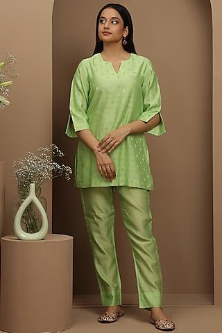 lime green handwoven banarasi jacquard tunic set