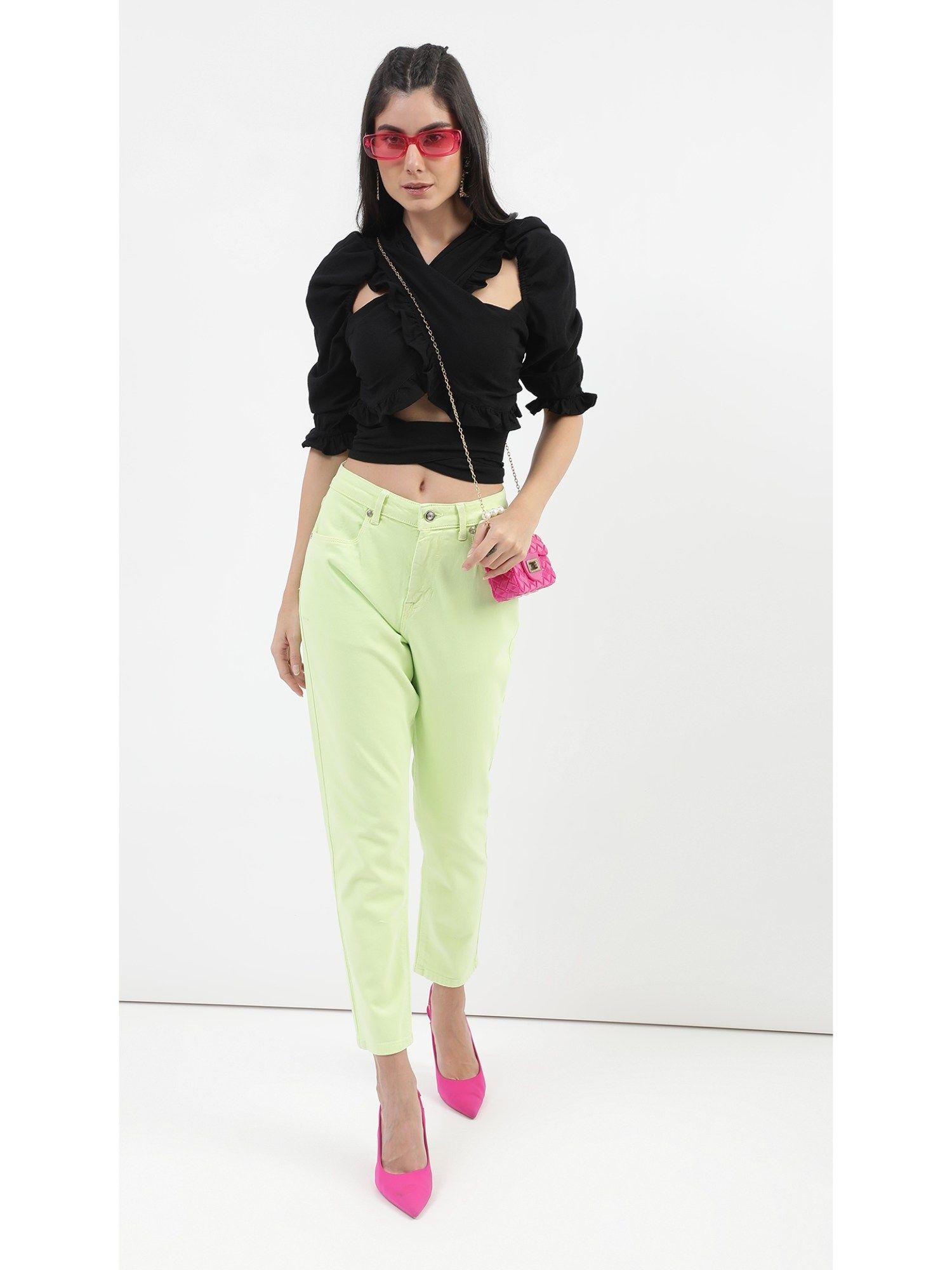 lime green high rise stretchable jeans