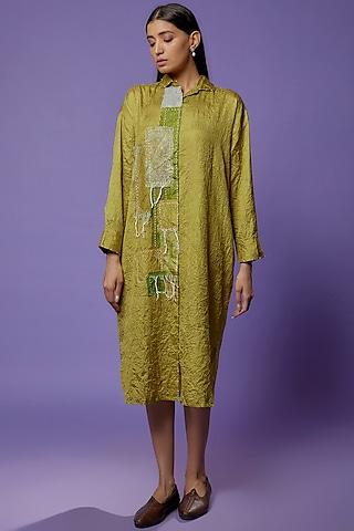 lime green mulberry silk embroidered tunic