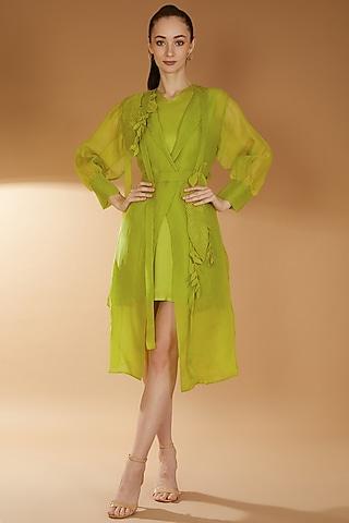 lime green organza embroidered jacket dress