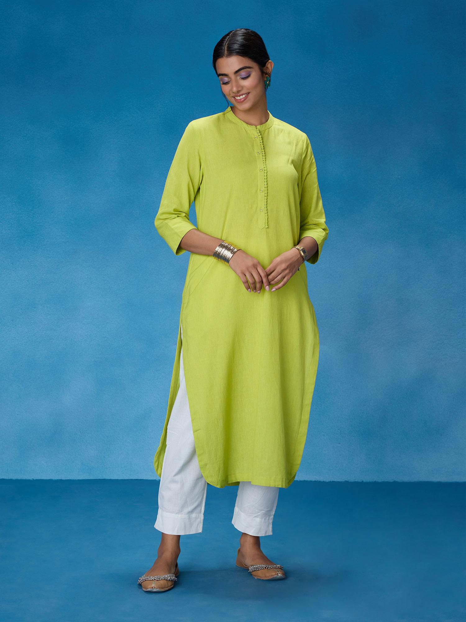 lime green polka cotton flex kurta likkur172