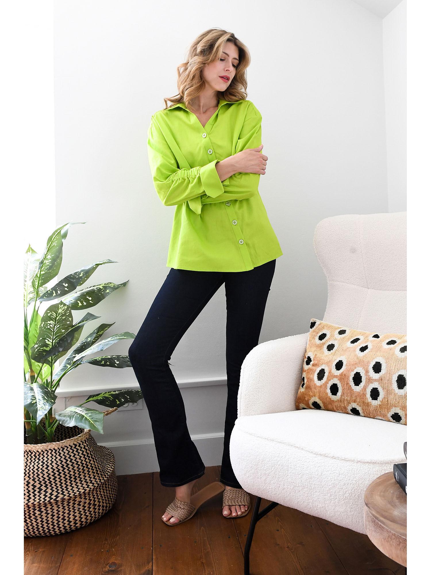 lime green poplin ruched shirt