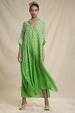 lime green printed kaftan tunic
