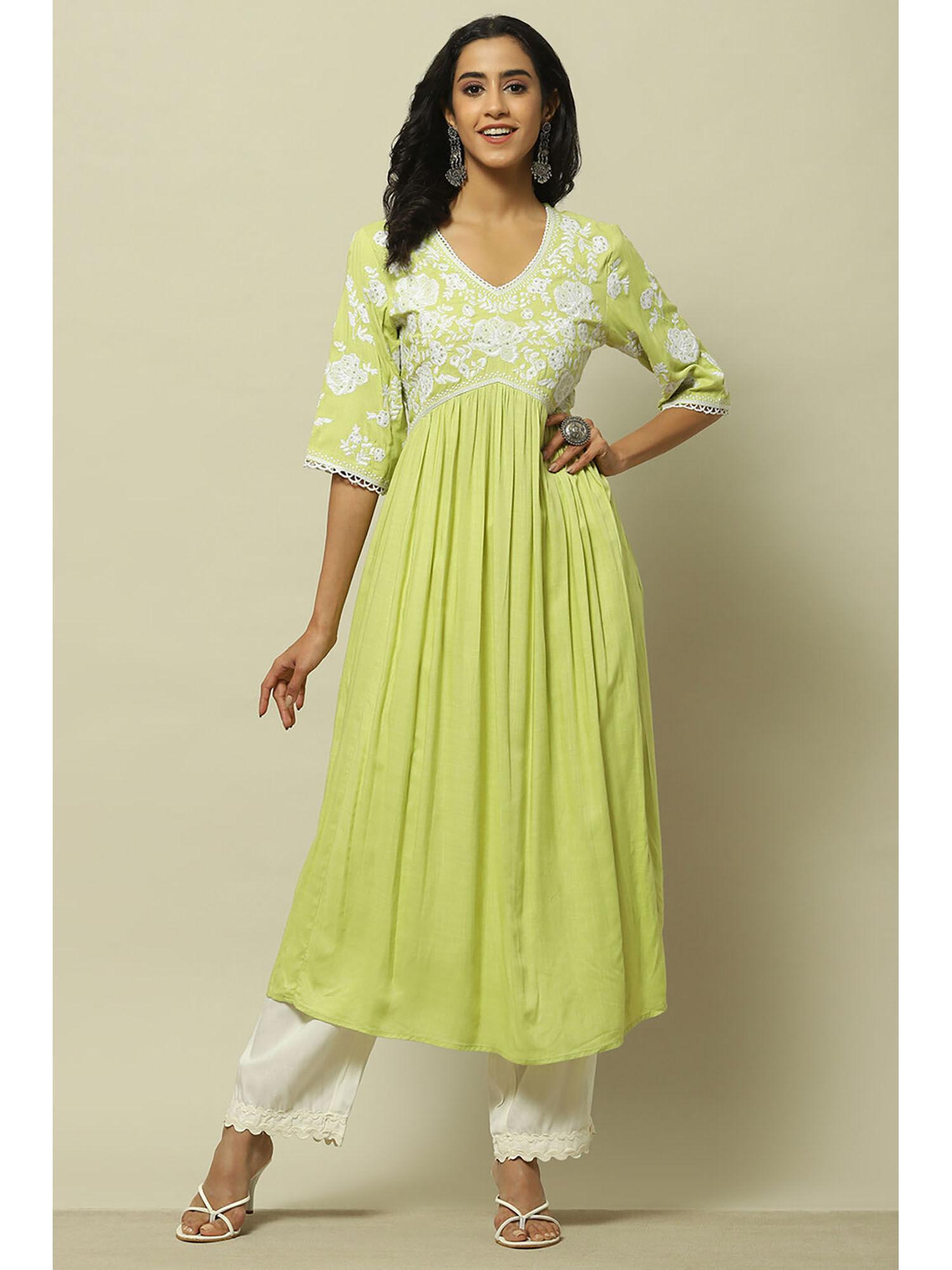 lime green rayon slub tiered kurta