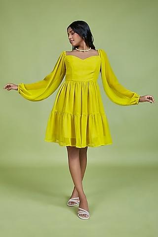lime green recycled polyester mini tiered dress