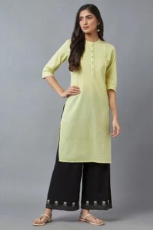 lime green solid cotton khadi kurta