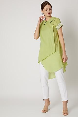 lime green tunic with embroidered sleeves