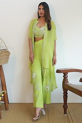 lime green viscose georgette cape set