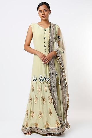 lime hand embroidered anarkali set