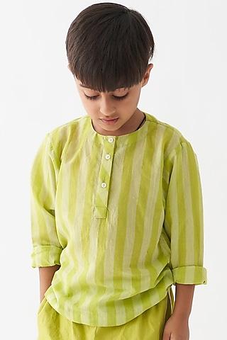 lime handwoven cotton striped shirt for boys
