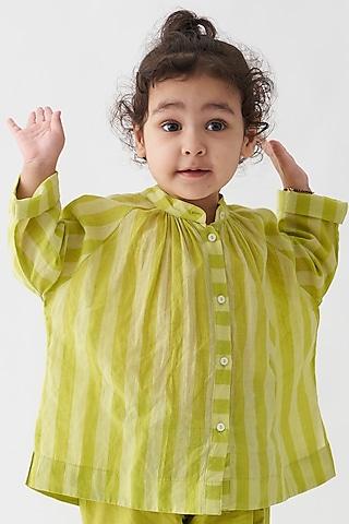 lime handwoven cotton striped top for girls