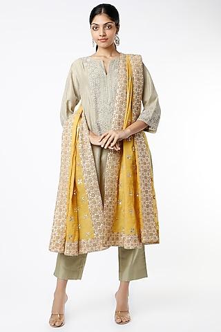 lime kurta set with gota work