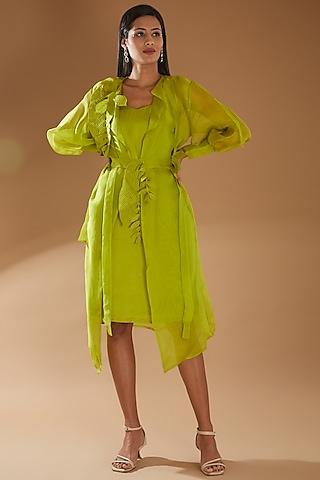 lime modal satin jacket dress