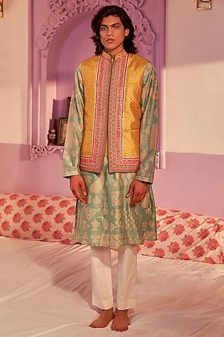 lime mustard dupion embroidered bundi jacket