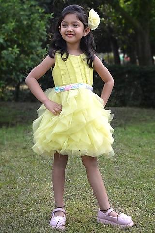 lime net sequins & cutdana embroidered dress for girls