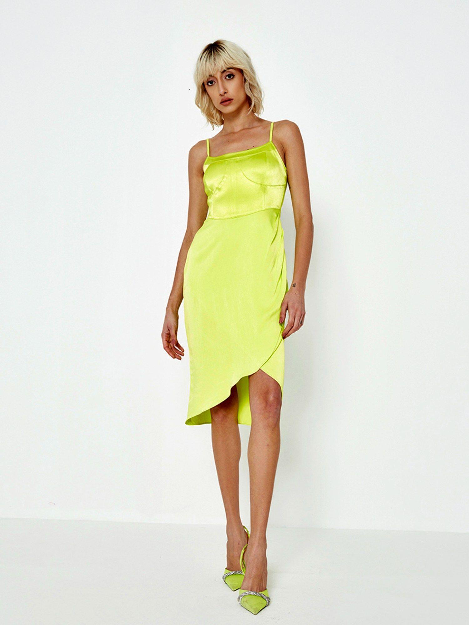 lime satin wrap dress