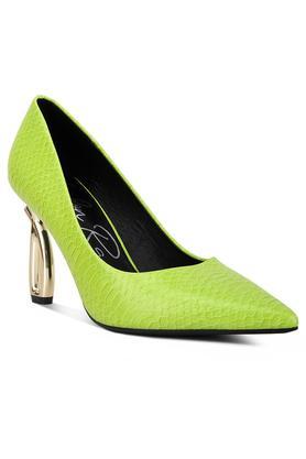 lime snake print fantasy heel pumps - parrot green