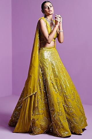 lime spectrum mesh embroidered a-line lehenga set