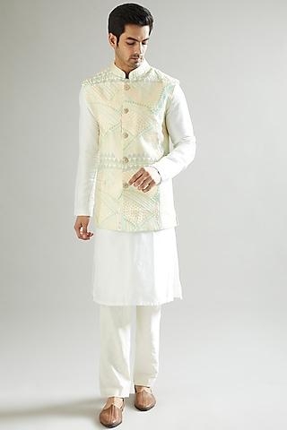 lime thread embroidered nehru jacket