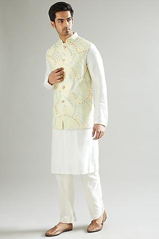 lime thread embroidered nehru jacket