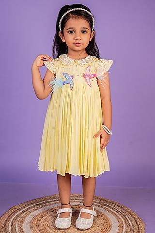 lime yellow chiffon hand embroidered dress for girls
