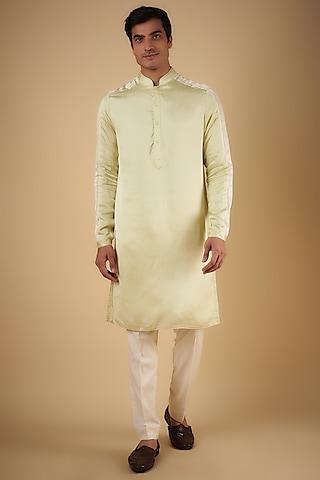 lime yellow linen satin kurta