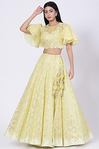 lime yellow organza lehenga set