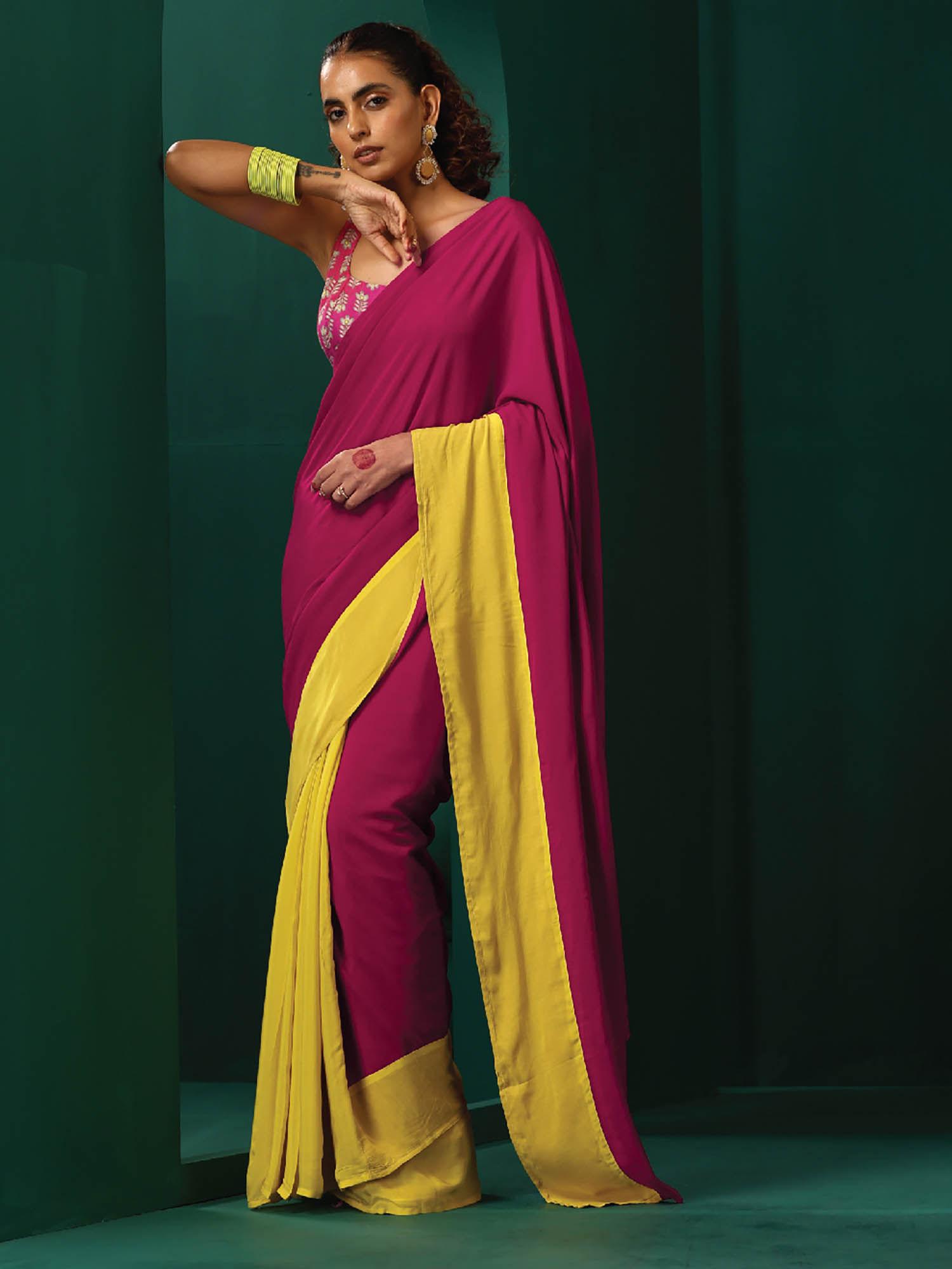 lime yellow pink muslin silk ready to wear saree