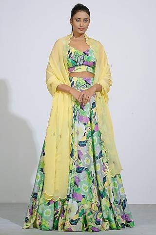 lime yellow printed lehenga set