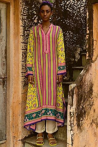 lime yellow silk kurta set