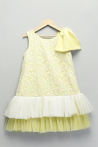 lime yellow soft net & organza ruffled lace dress