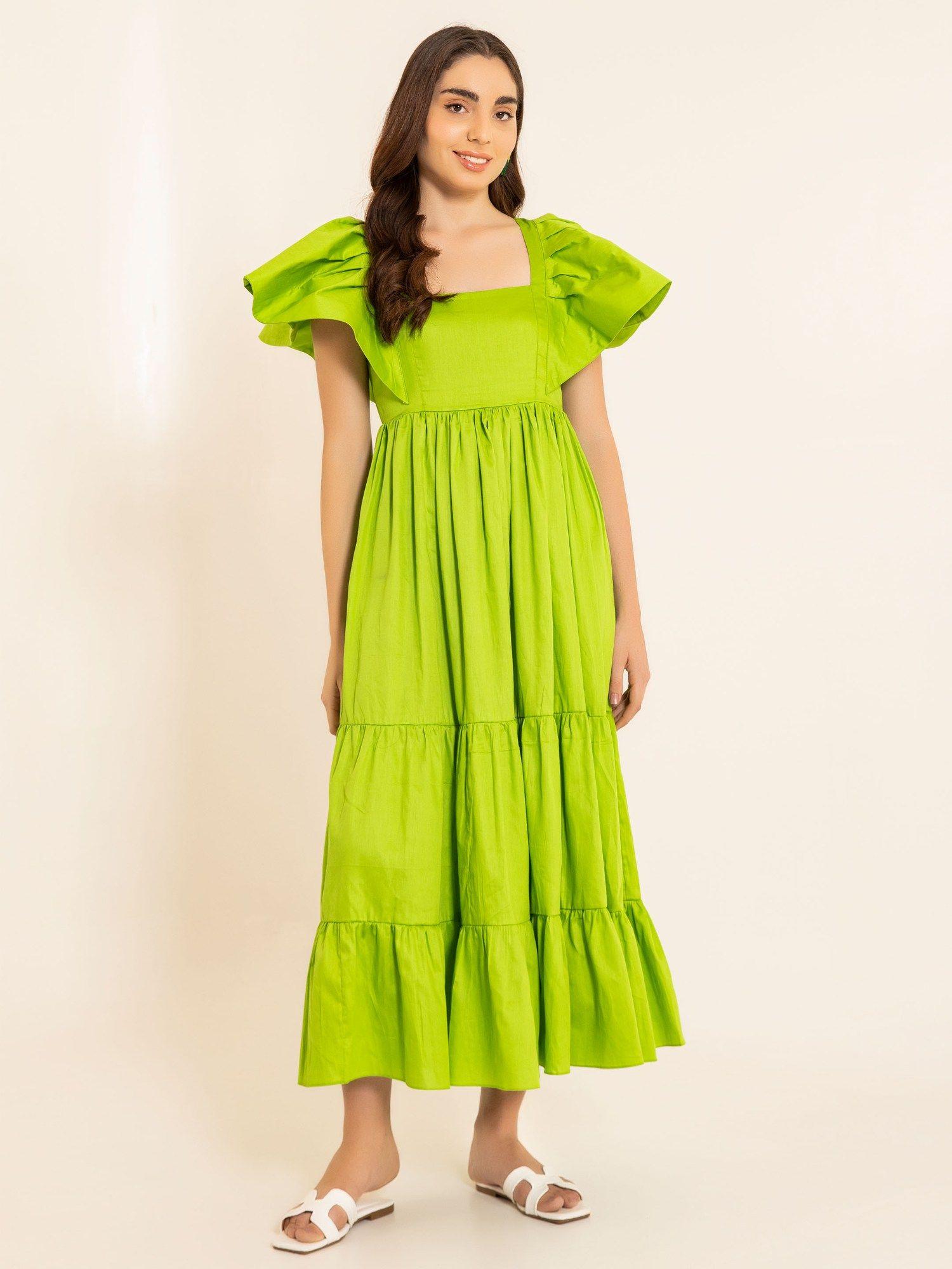 lime zest green batman sleeve maxi dress