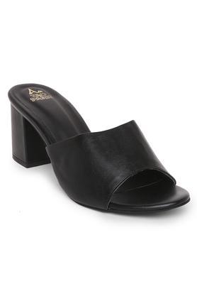 lina pu slipon women's heels - black