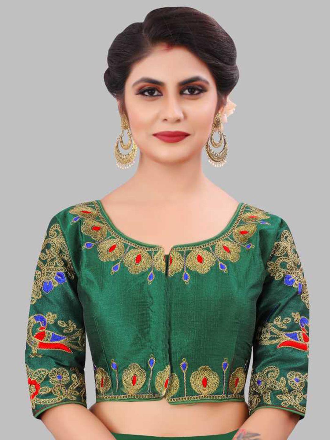 linaro lifestyles women green embroidered saree blouse