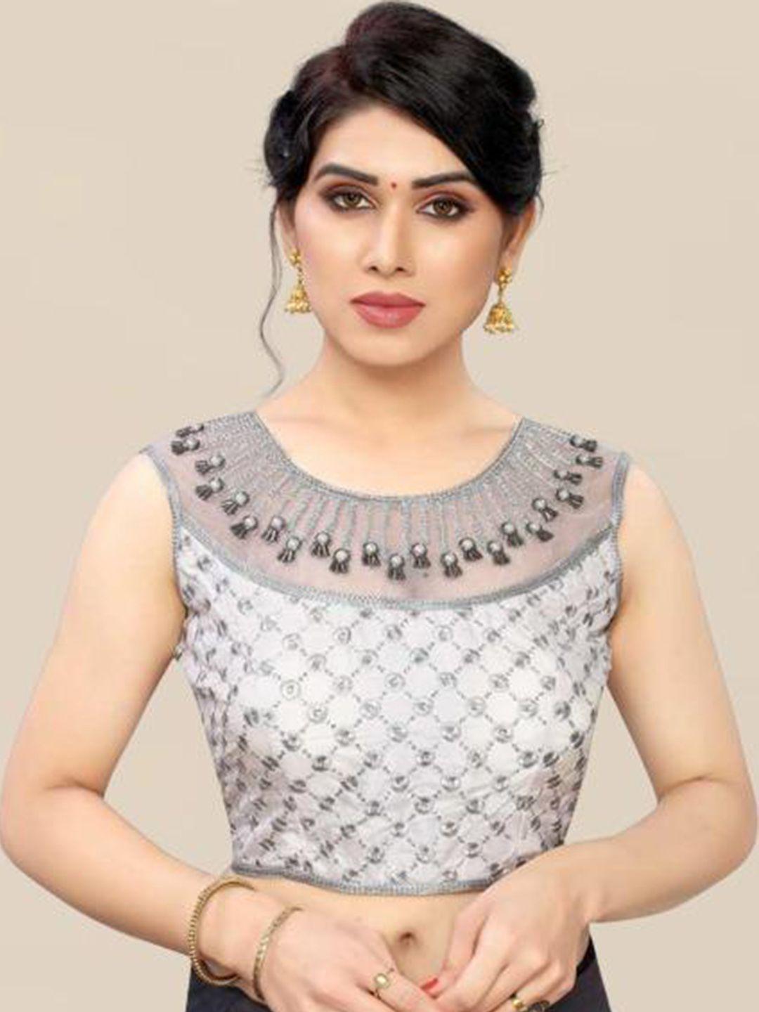 linaro lifestyles women grey embroidered saree blouse