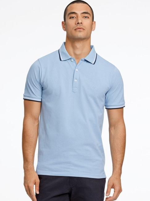 lindbergh blue cotton regular fit polo t-shirt