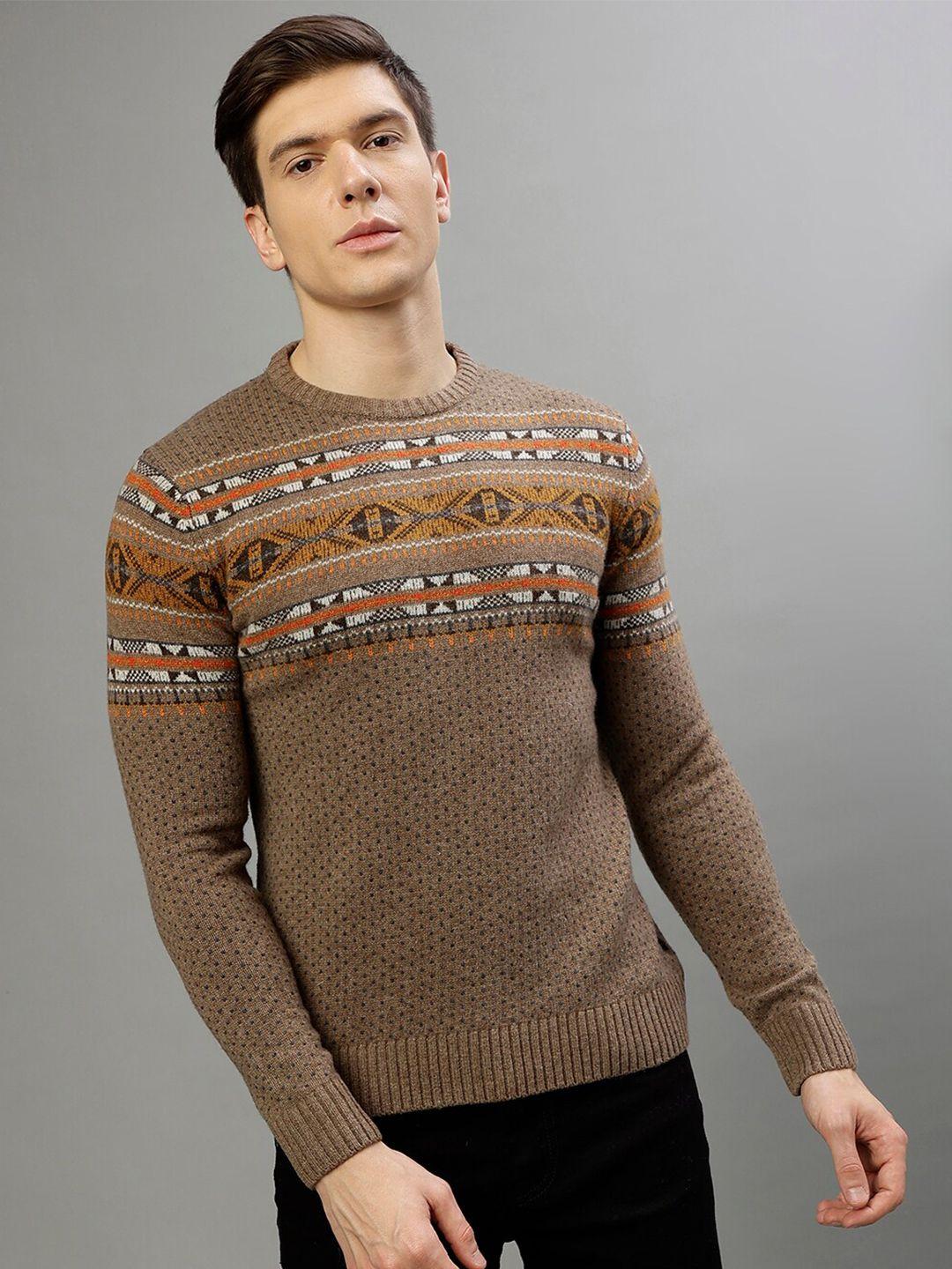 lindbergh fair isle printed round neck pullover sweater